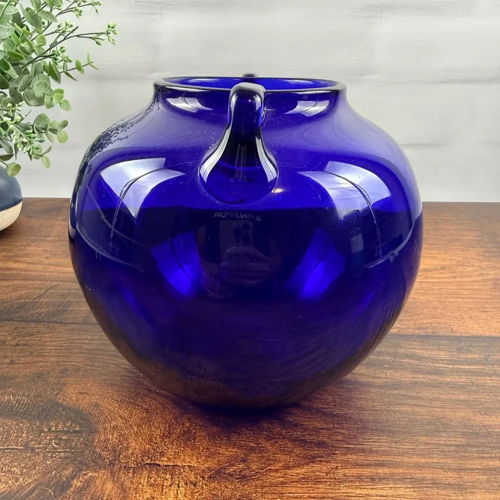 Blenko #68 Cobalt Blue Glass Rose Bowl Pre-Designer Two Handle 1930s
